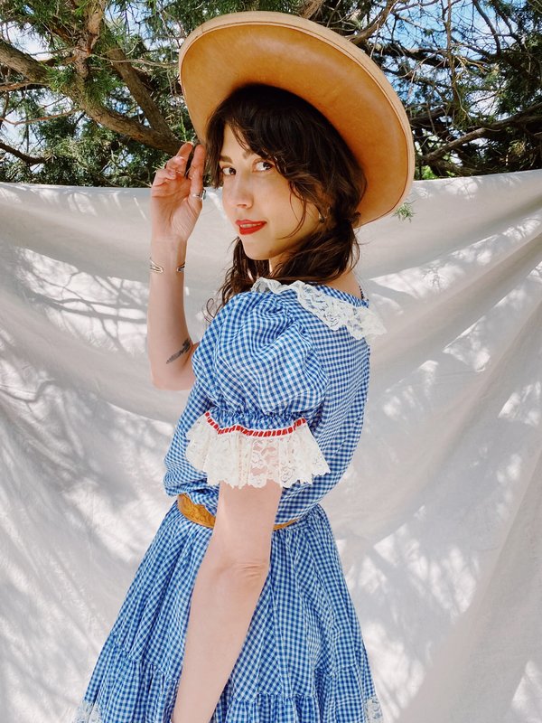 COUNTY FAIR SQUARE DANCE MINI DRESS - BLUE | Garmentory