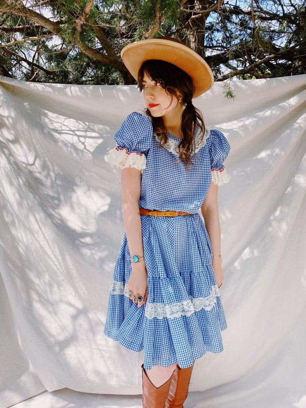 COUNTY FAIR SQUARE DANCE MINI DRESS - BLUE | Garmentory