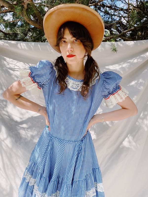 COUNTY FAIR SQUARE DANCE MINI DRESS - BLUE | Garmentory