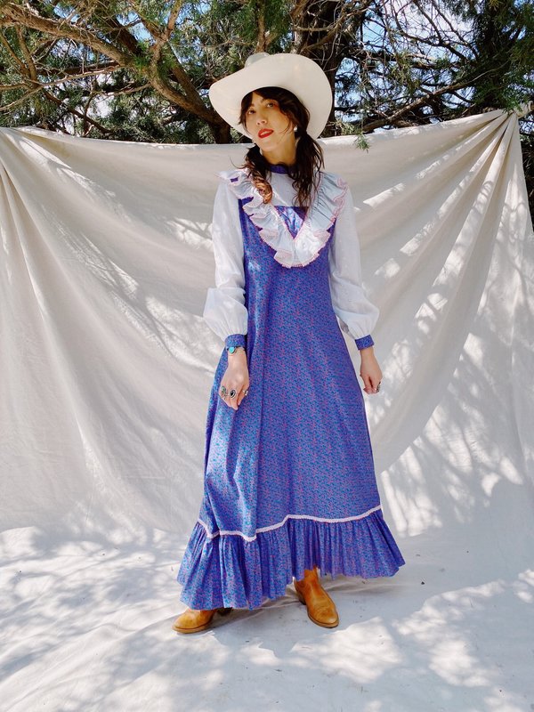 blue prairie dress Vintage Blue Mid Century Ruffles Vintage 1950S Prairie Dress – Jolly Vintage main image 0