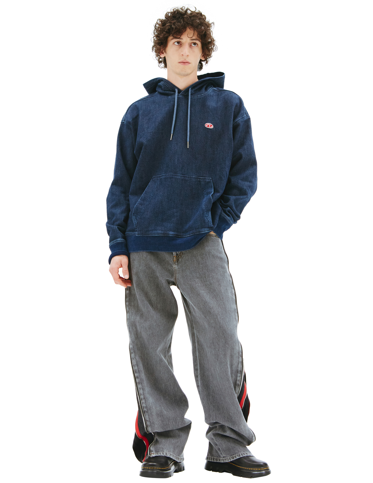Diesel D-UM-RIB Denim Hoodie - Navy Blue | Garmentory