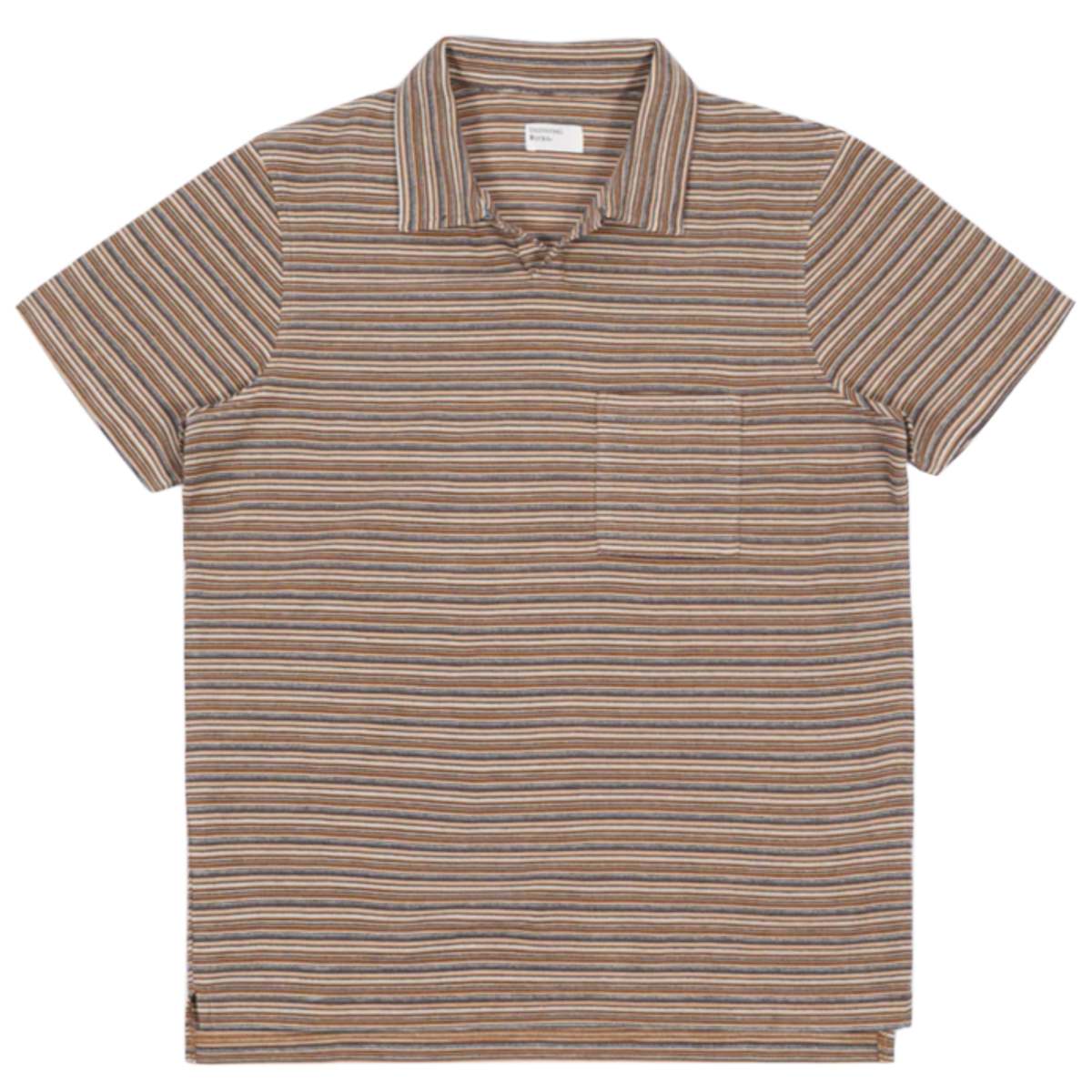 UNIVERSAL WORKS Vacation Polo - Japanese Stripe Knit Sand | Garmentory