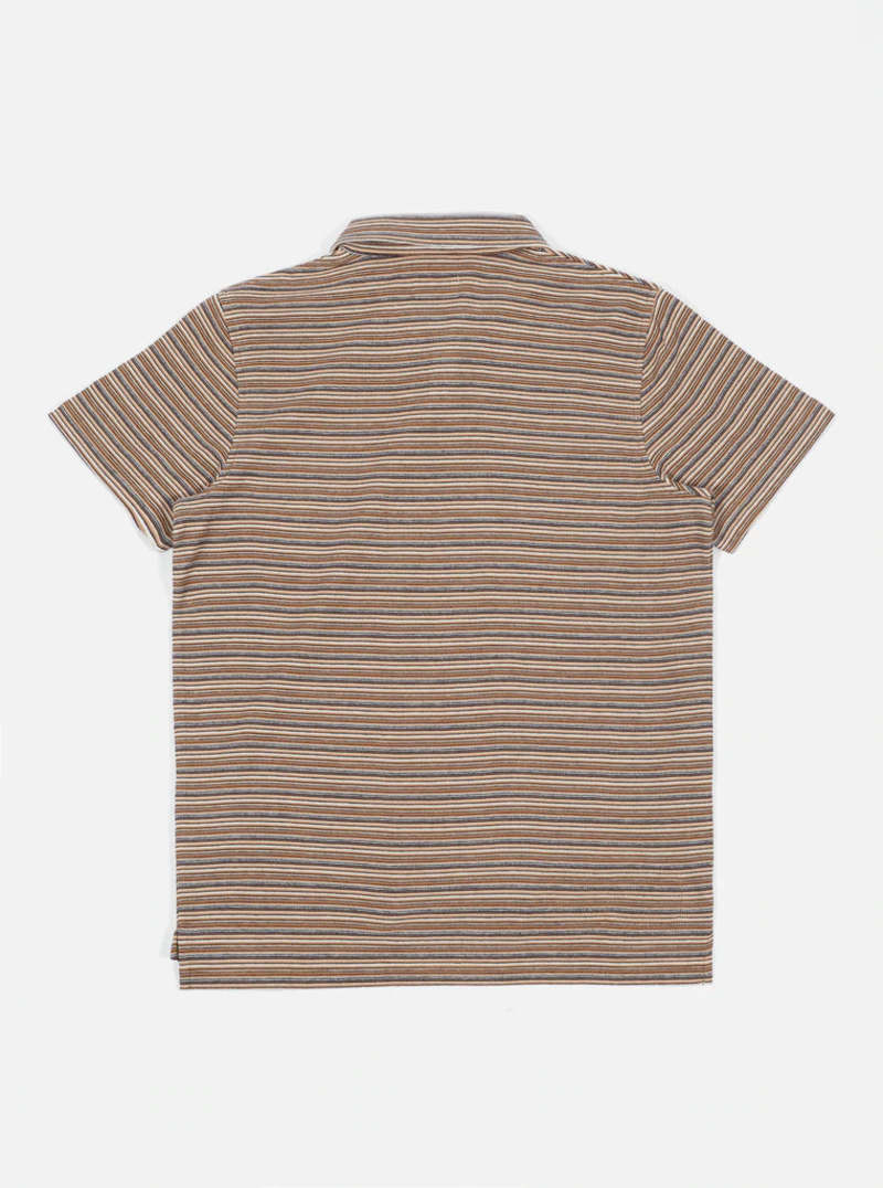 UNIVERSAL WORKS Vacation Polo - Japanese Stripe Knit Sand | Garmentory