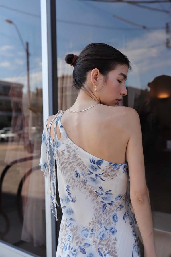 princess polly baby blue dress BERNADETTE One-Shoulder Floral-Print Dress main image 0
