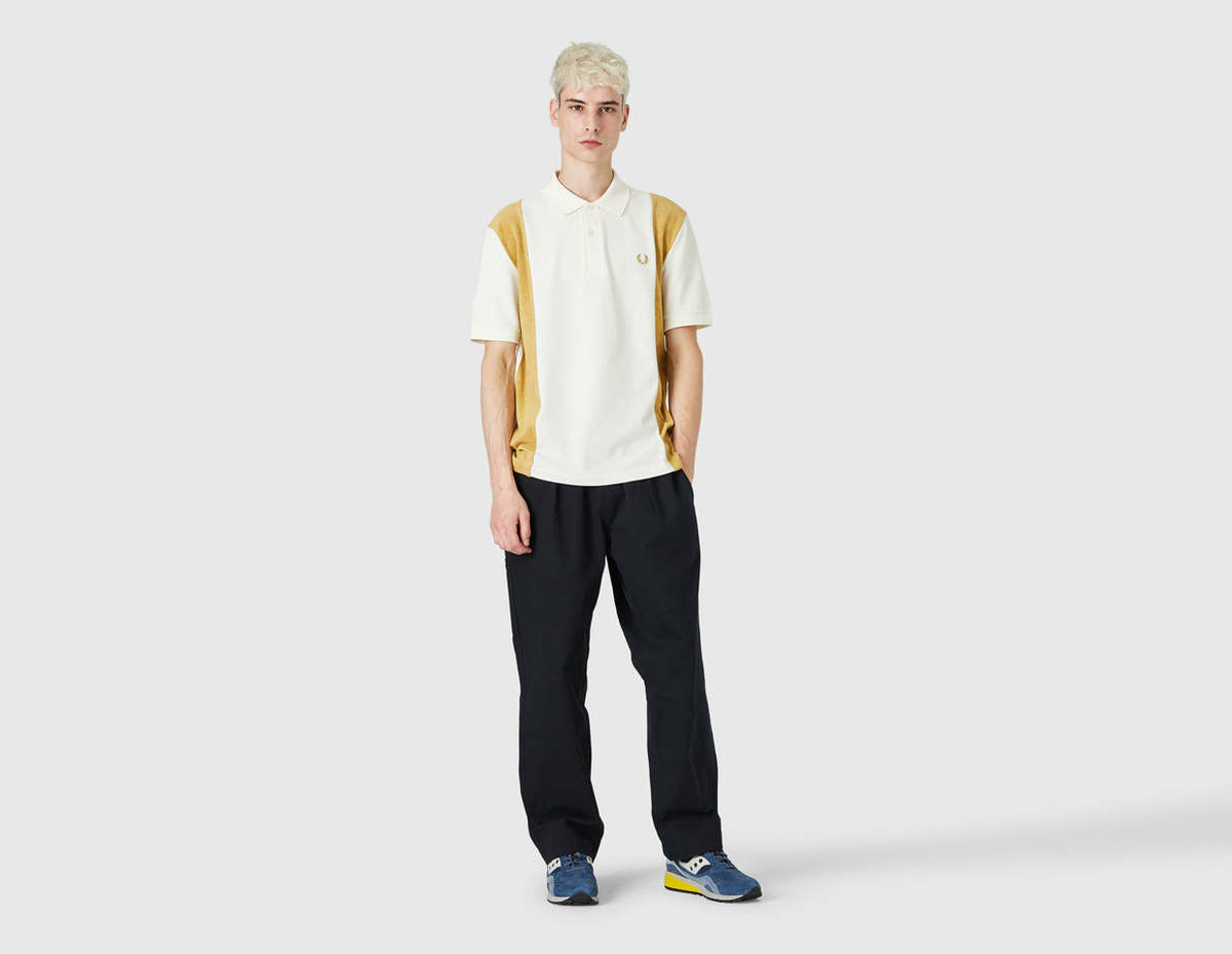 【FRED PERRY】 ★ Towelling Panel Polo Shirt ★ Ecru Open Collar Towelling Polo Shirt - Ecru | Men's Polo Shirts