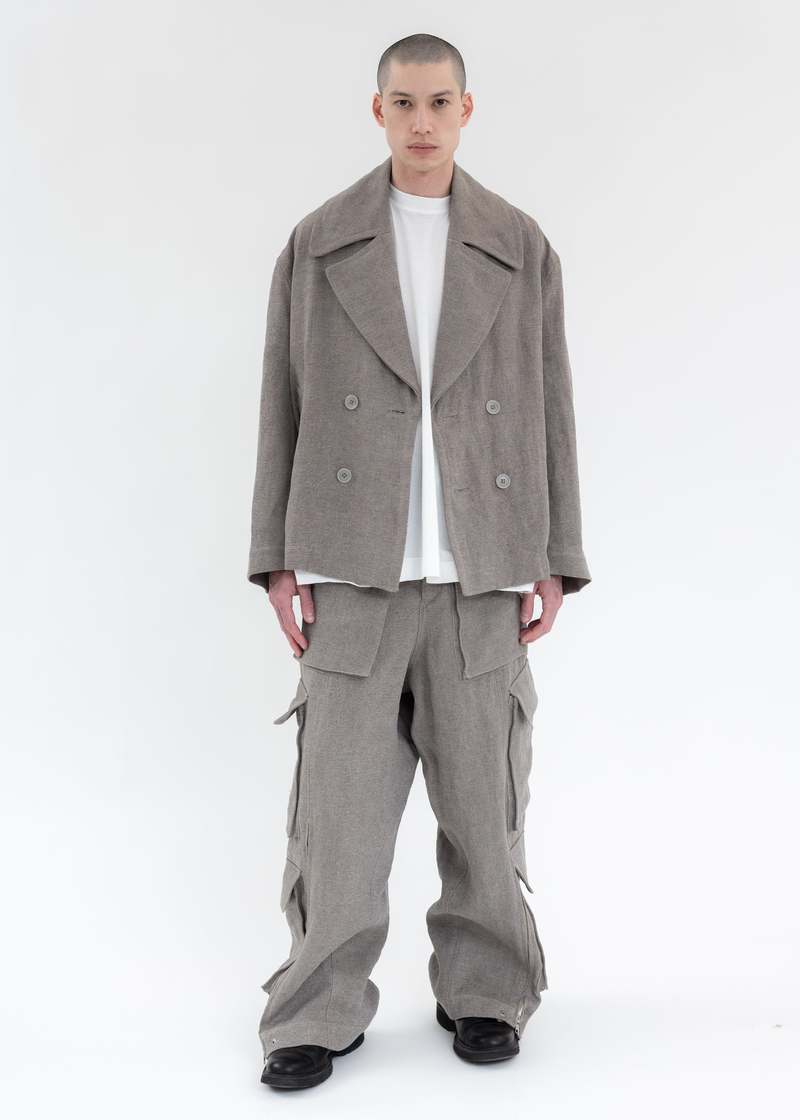 Hed Mayner STONE WASHED CROPPED PEA COAT - GREY | Garmentory