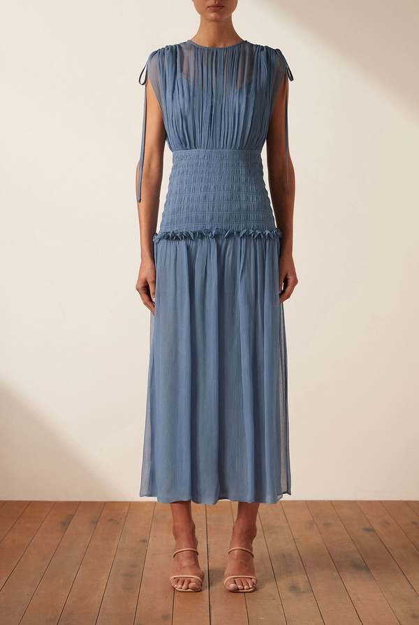 shona joy ruched midi dress Summer Style  @evanabowell wears the Beau Halter Ruched Midi Dress. Shop  now at the link in bio. #ShonaJoy