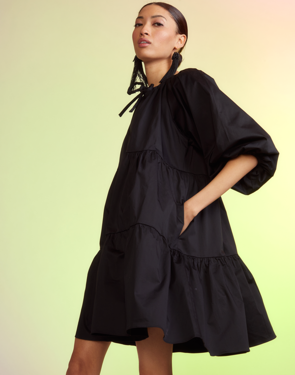 Cynthia Rowley Kasbah Cotton Tiered Dress - Black | Garmentory