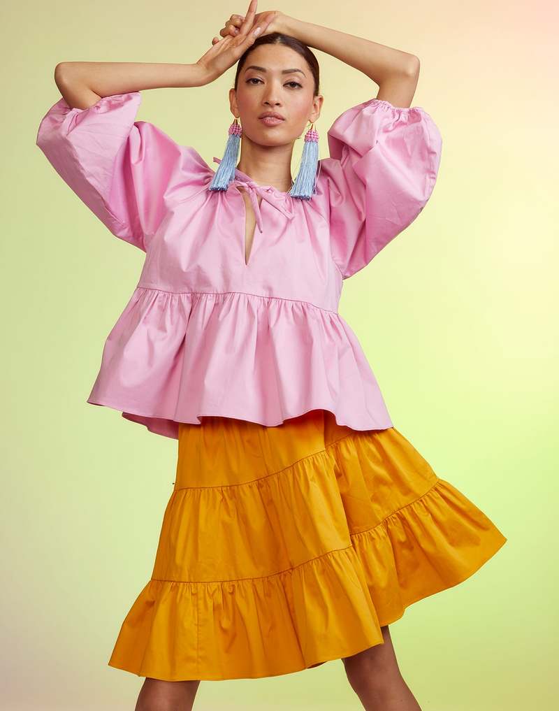 Cynthia Rowley Marrakesh Cotton Tiered Skirt - Yellow | Garmentory