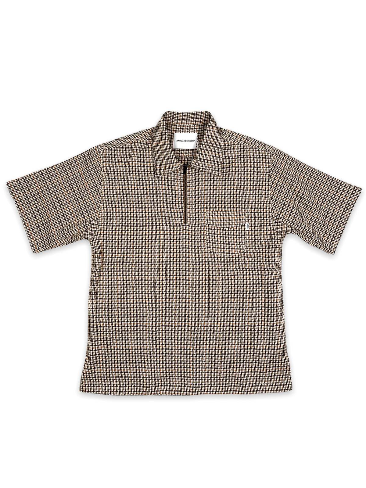 General Admission Quarter Zip Shirt - Beige Check - Image 1 of 2