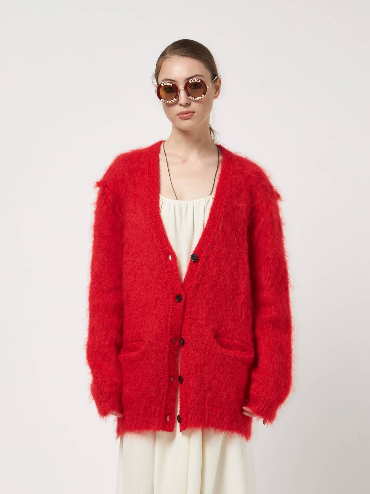 Maison Margiela Mohair and Polyamide Cardigan - Red | Garmentory