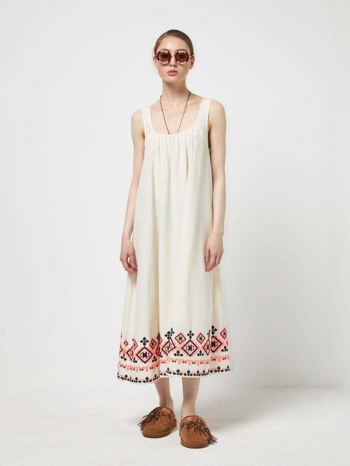 Other W Suno Sleeveless Embroidered Hem Viscose Dress - Ivory | Garmentory
