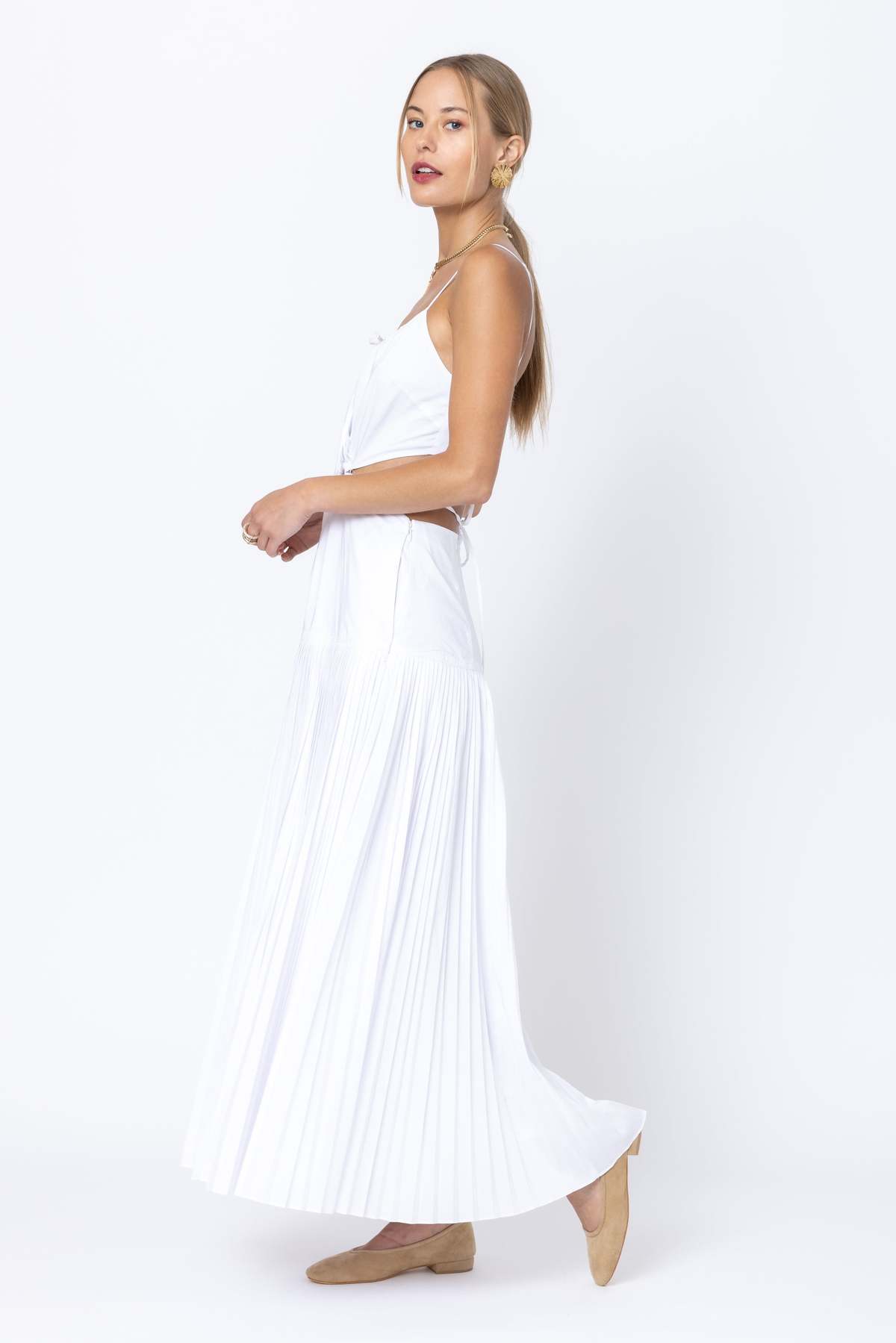 chinese dress ladies Willow Breeze Pleated Maxi Dress White main image 0