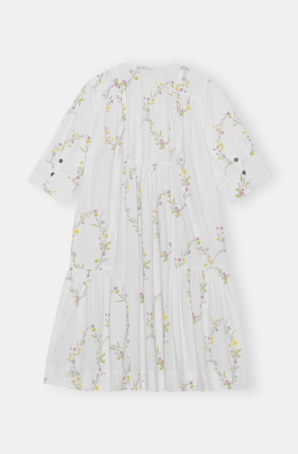 Ganni Printed Cotton Gathered Panel V Neck Dress - Floral Shape