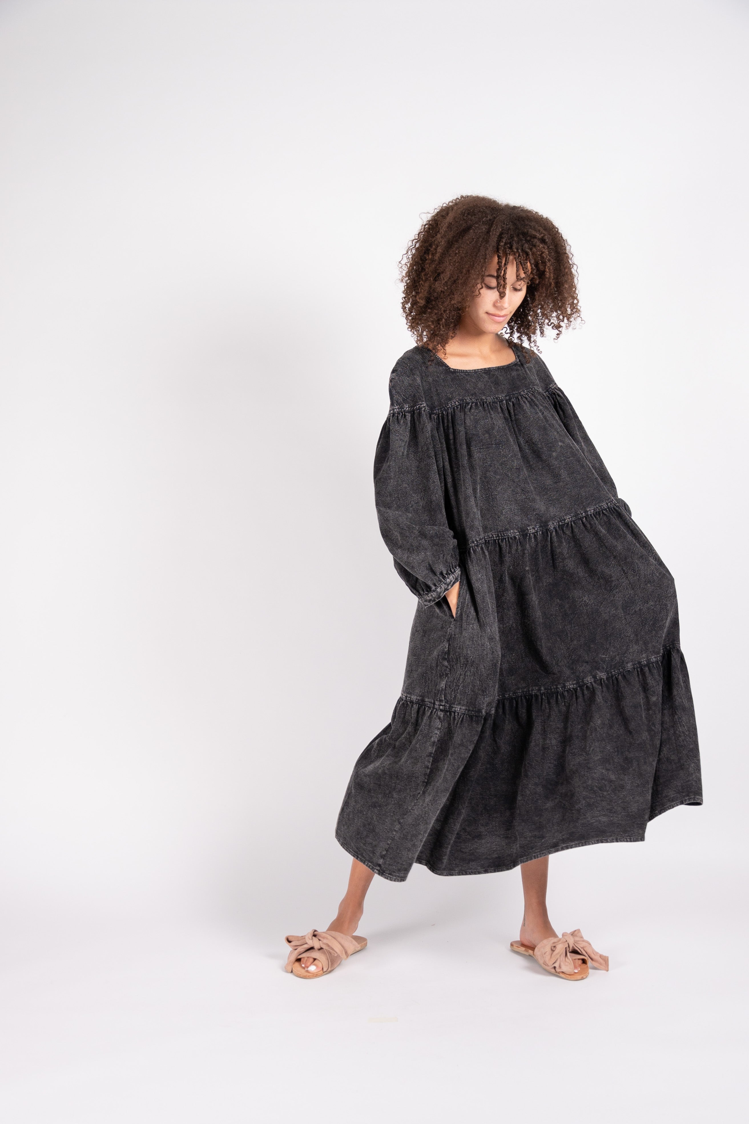 L.F.Markey Tate Organic Cotton Dress Black Acid Wash
