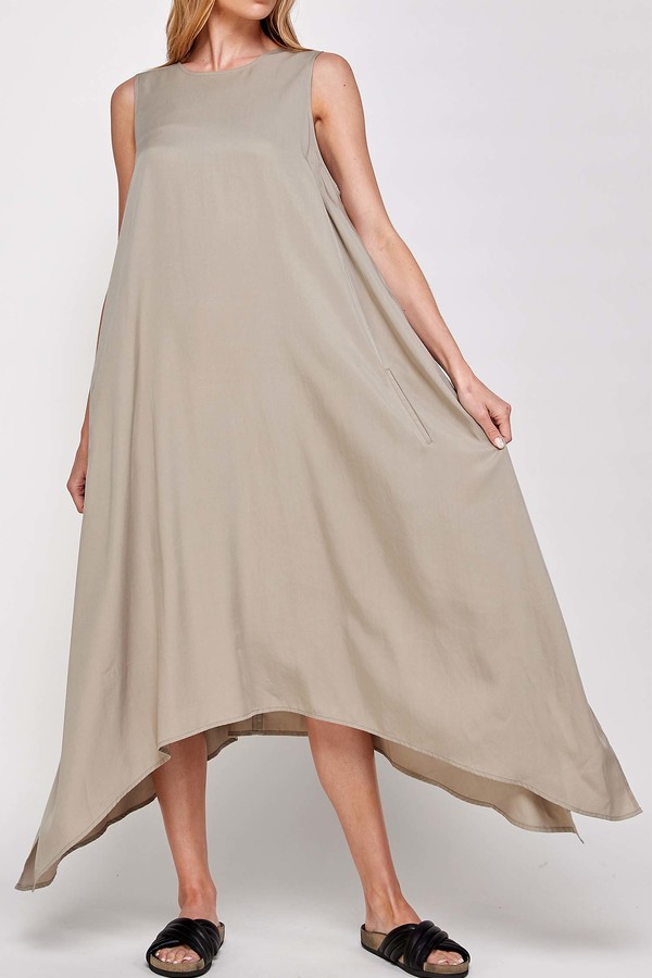 Hanky Hem Midi Dress M/L / Bark Grey / 100% Tencel