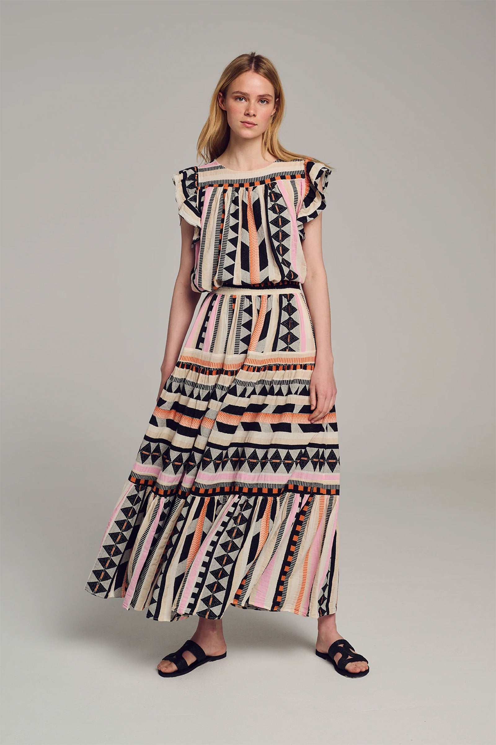 Devotion Twins Psarou Maxi Skirt Black Orange Garmentory devotion-twins-psarou-maxi-skirt-black-orange-garmentory