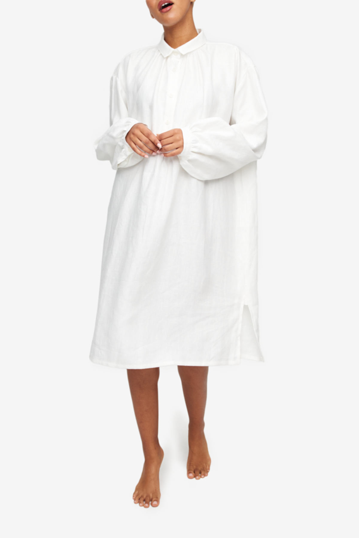 The Sleep Shirt Weighted Linen Martine Nightshirt - White | Garmentory