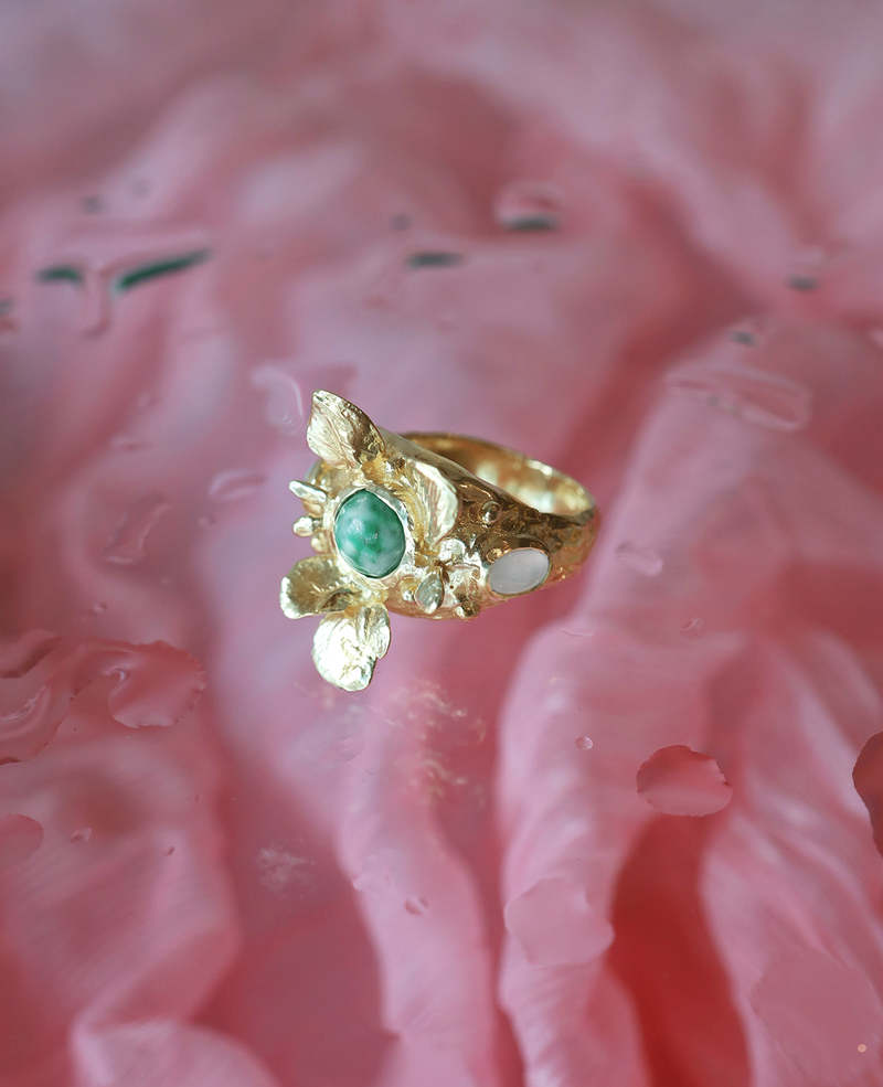 Ora-C Jade Blossom Ring - Brass