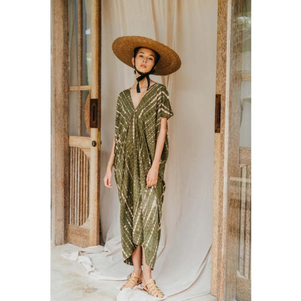 Pink Haley Madella Kaftan Dress - Seaweed Green | Garmentory Pink Haley Madella Kaftan Dress - Seaweed Green | Garmentory