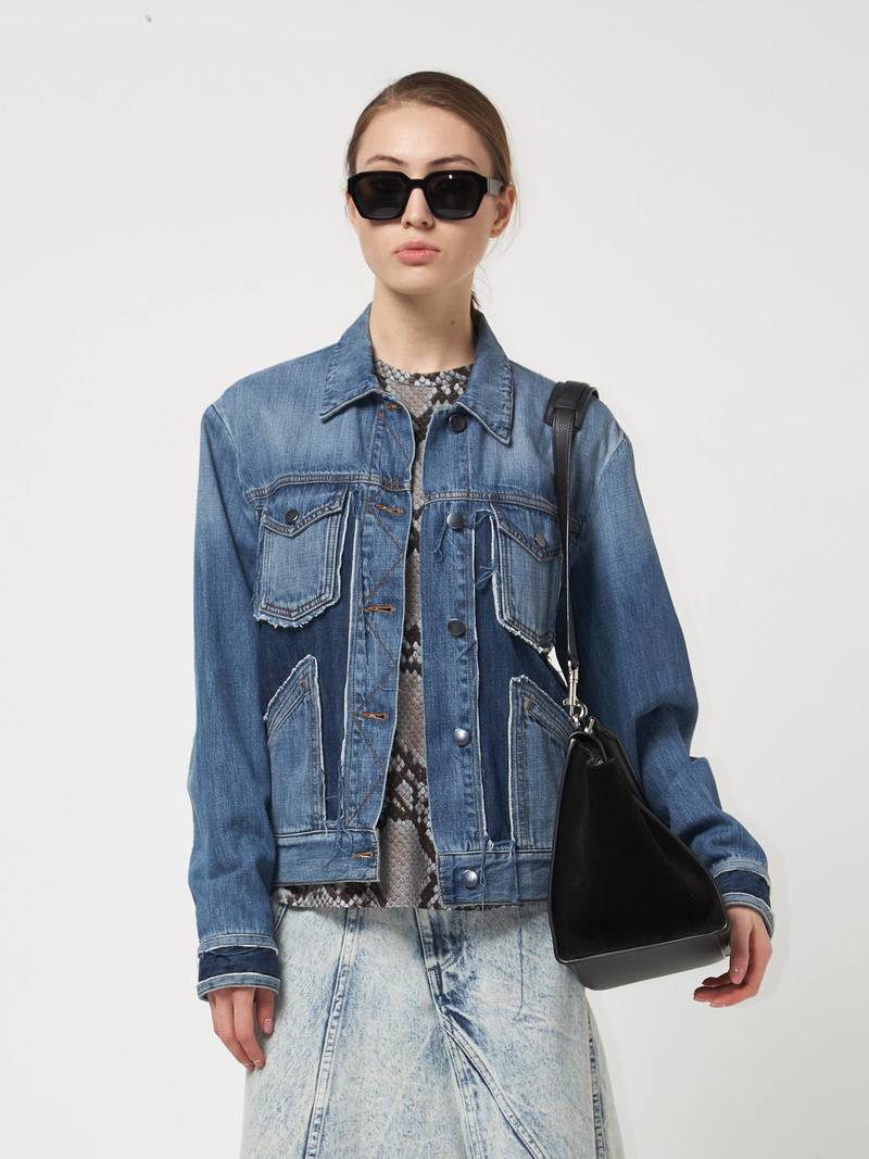 ★関税込★Maison Margiela★Denim Jacket Navy★正規品★ Pre - Loved] Maison Margiela W Patchwork and Raw Hem