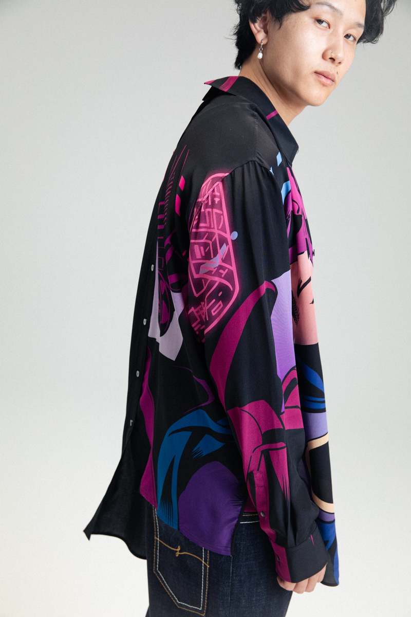 Lanvin Batman Print Silk Asymmetrical Shirt - Black | Garmentory