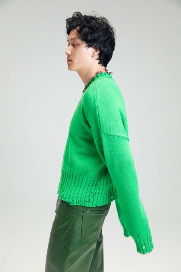 Marni Destroyed Cropped Cotton Knit Sweater | Garmentory