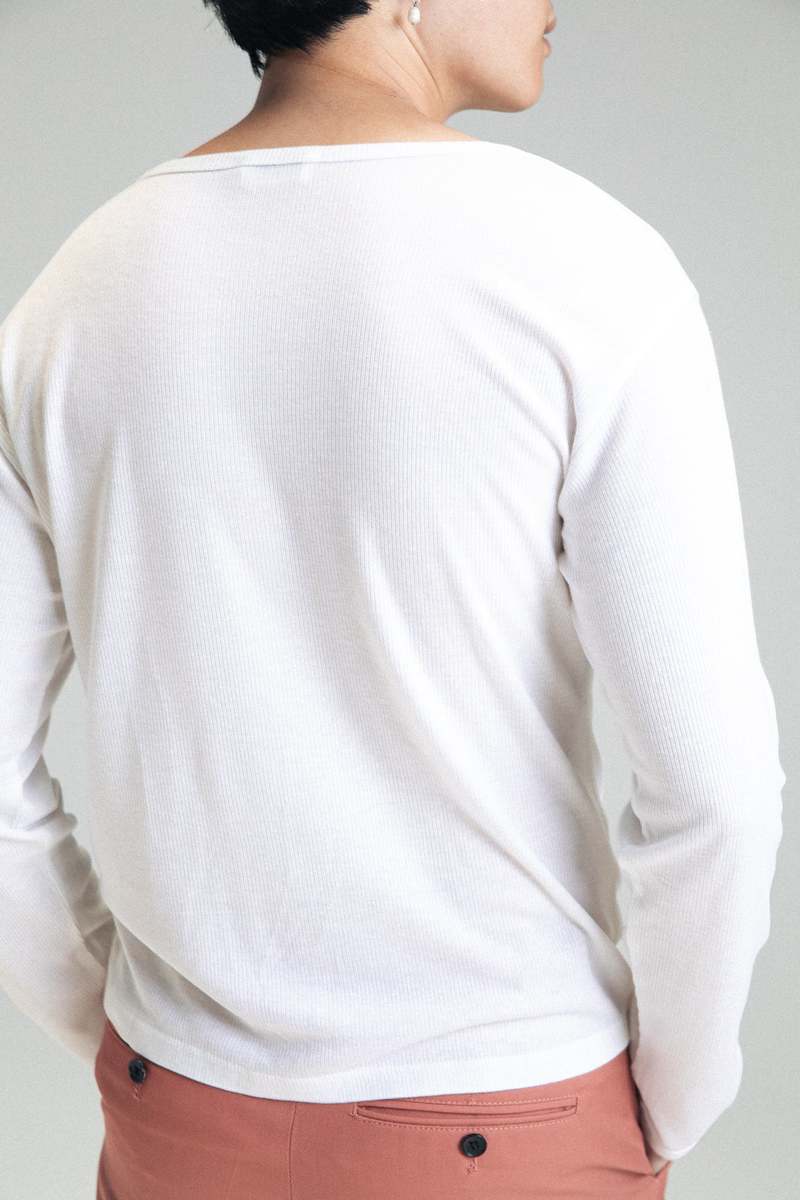 SECOND/LAYER Dias Cortez Ribbed Long Sleeve Shirt - White