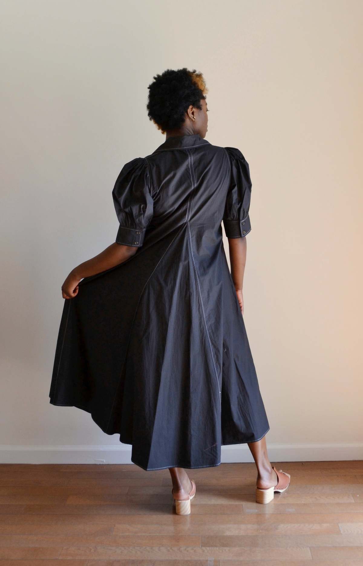 Ganni Cotton Poplin V-Neck Maxi Dress - Black | Garmentory