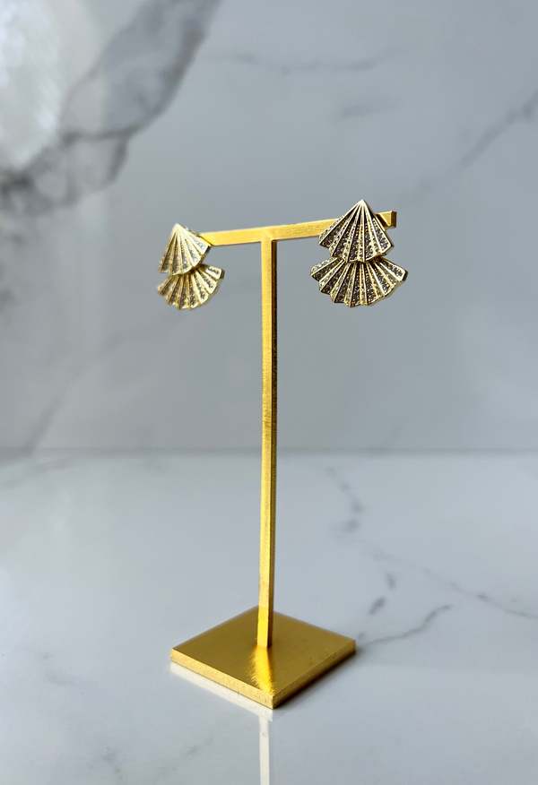SS Jewelry Stacked Fan Earrings - Gold