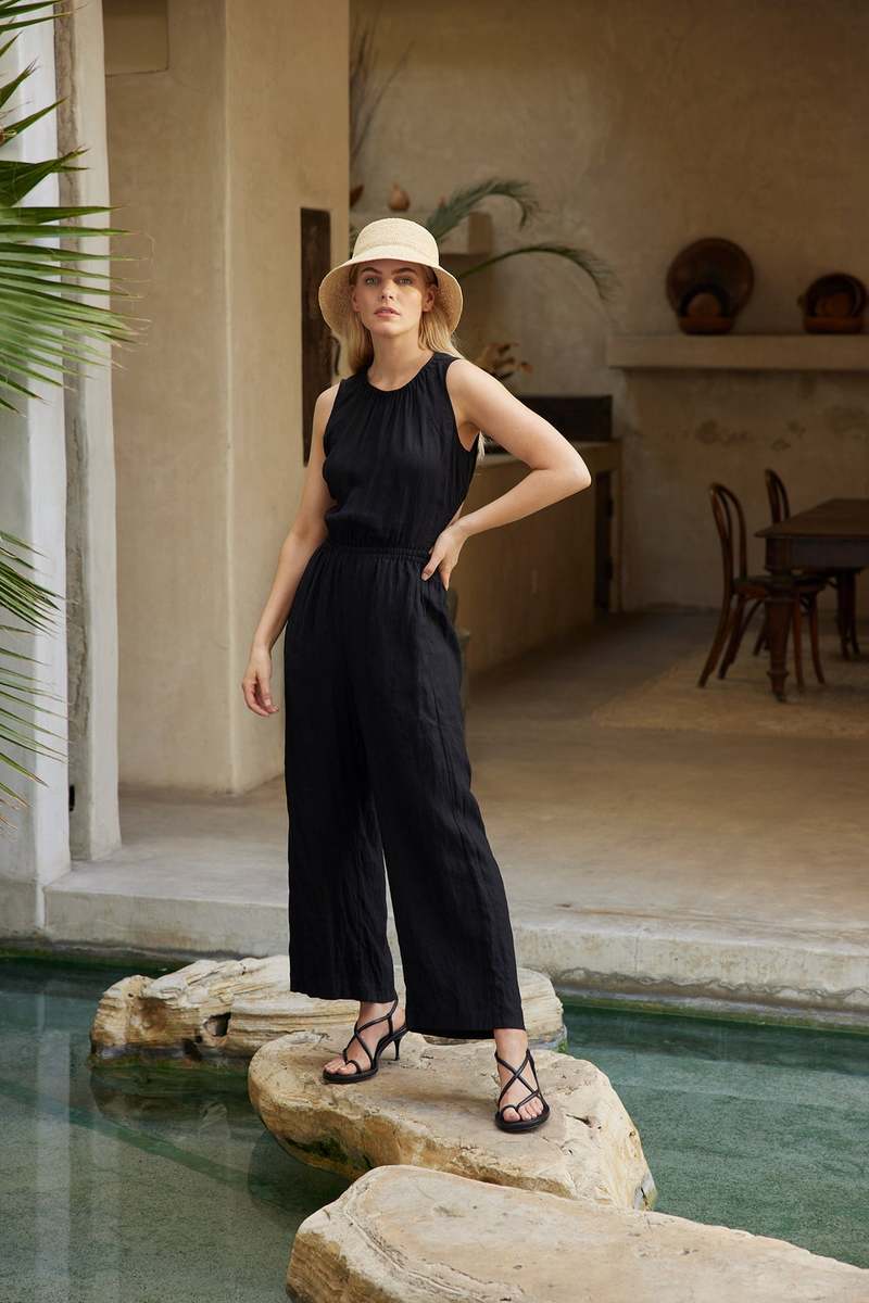 Velvet by Graham & Spencer Vivi Cut Out Linen Jumpsuit - Black
