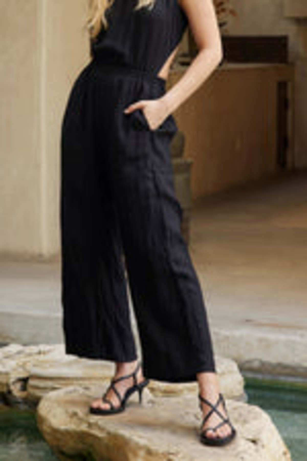 Velvet by Graham & Spencer Vivi Cut Out Linen Jumpsuit - Black - Image 4 of 4