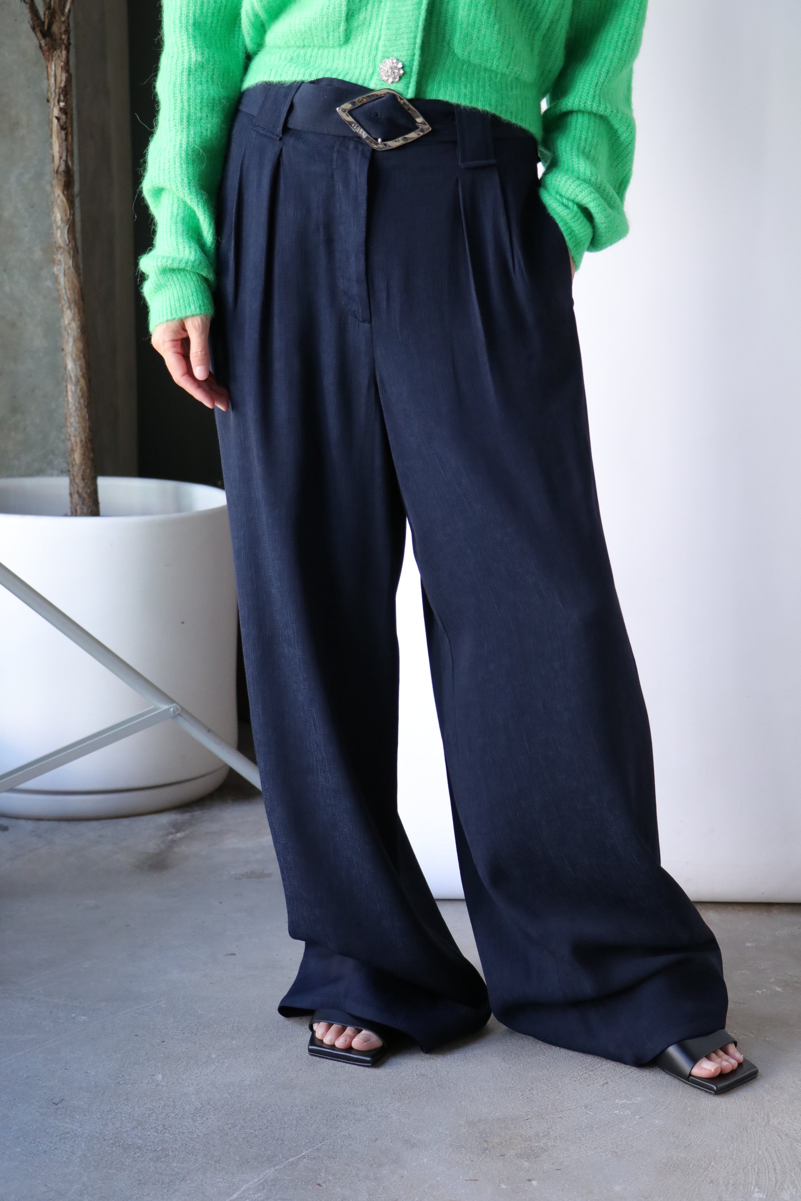 Ganni Light Structured Jacquard Wide Pants - Sky Captain