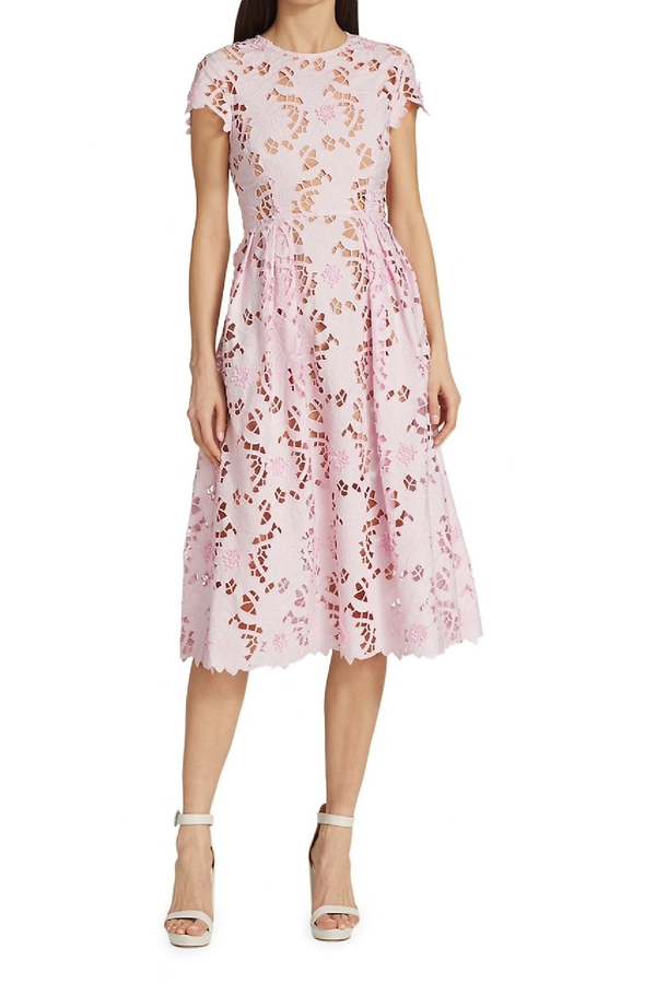 Self-Portrait Cotton Guipure Midi Dress - Pink | Garmentory