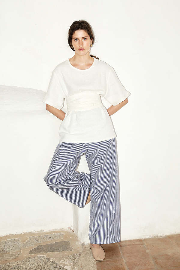 Datura Striped Cotton Judo Pants - Blue