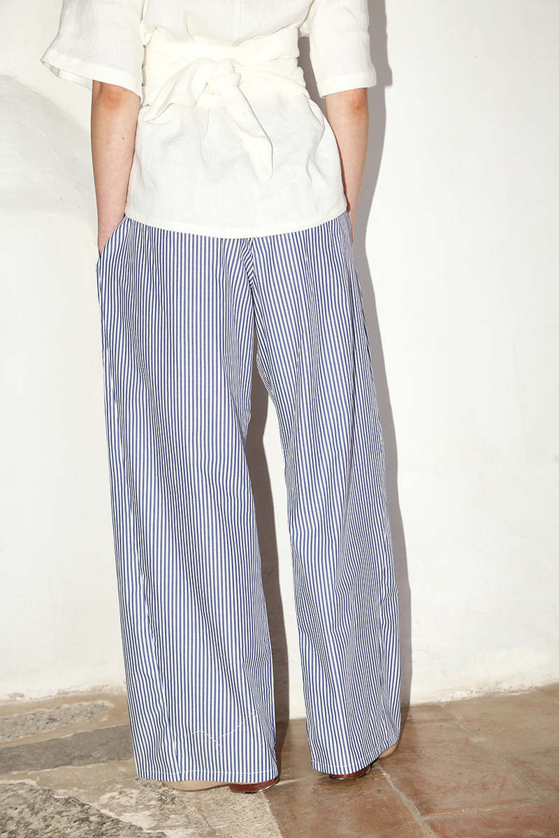 Datura Striped Cotton Judo Pants - Blue