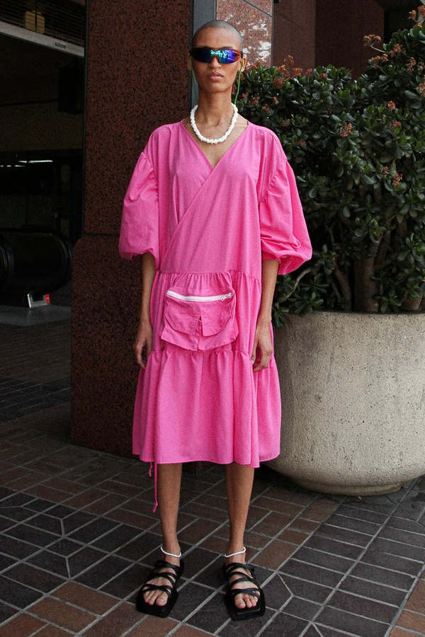 bubble gum pink midi dress MINKPINK Gaia Halter Midi Dress in Fuchsia