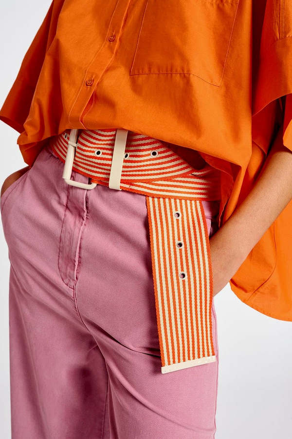 Essentiel Antwerp- Brancuso Striped Belt: Orange/ White