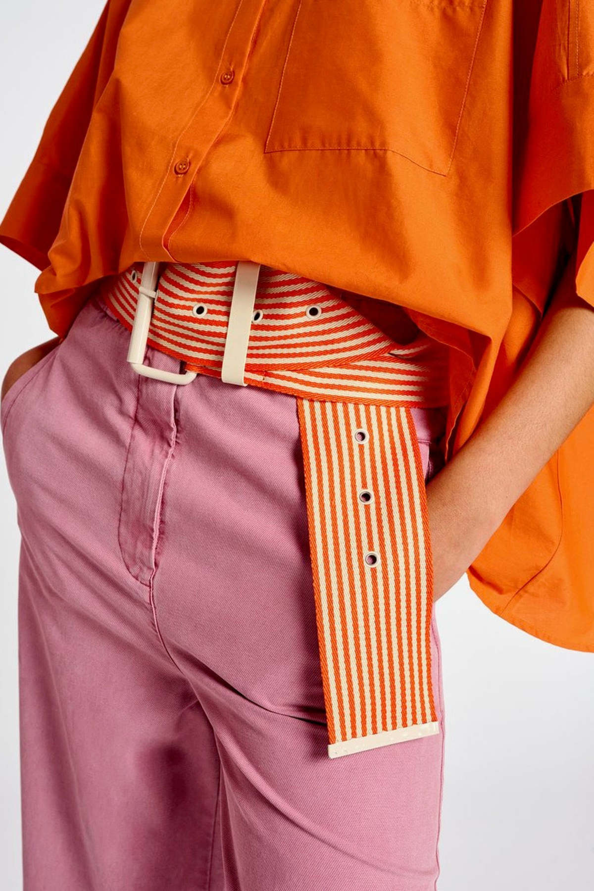 Essentiel Antwerp- Brancuso Striped Belt: Orange/ White - Image 3 of 3