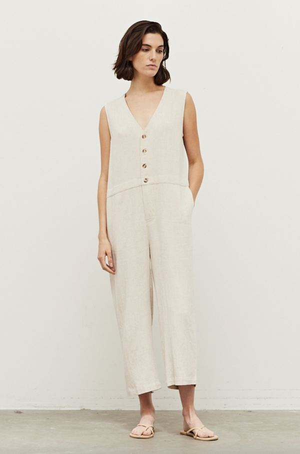 Grade & Gather Greige Linen Jumpsuit Cream Garmentory