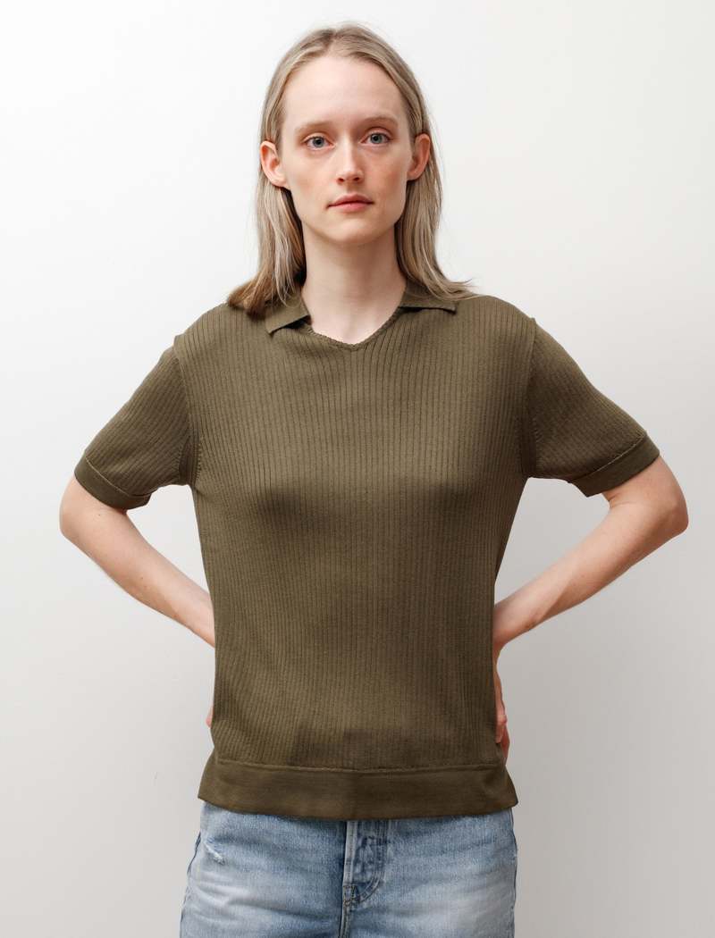 Une heures ウ ヘフ split collar silk knit Une heures split collar silk knit