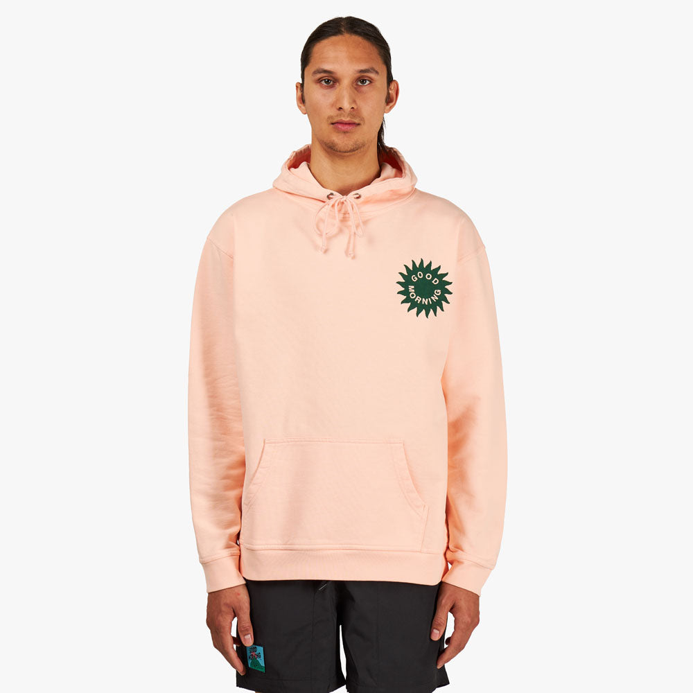 *新作アイテム* Good Morning Tapes Sun Logo Hoodie Good Morning Tapes Sun Logo Fleece Hoodie - Peach | Garmentory