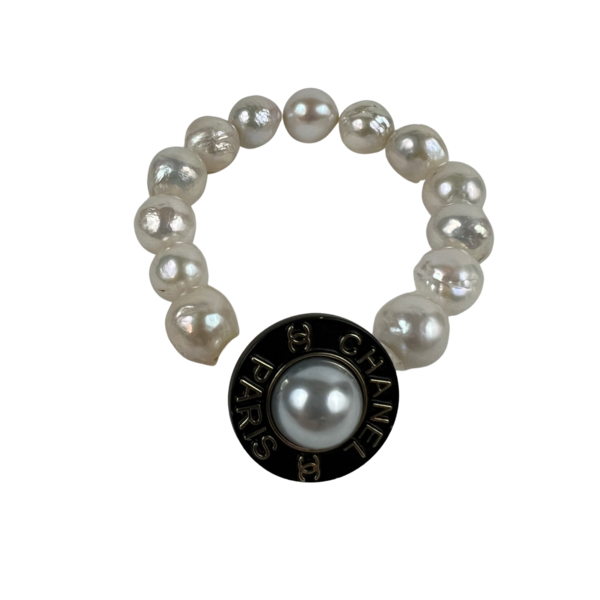 Farah Bean White Freshwater Pearl and Repurposed Designer Button