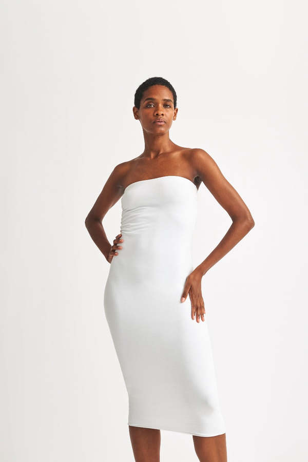 knee length dresses for ladies Oh Polly Strapless Embellished Mini Dress in ivory-White