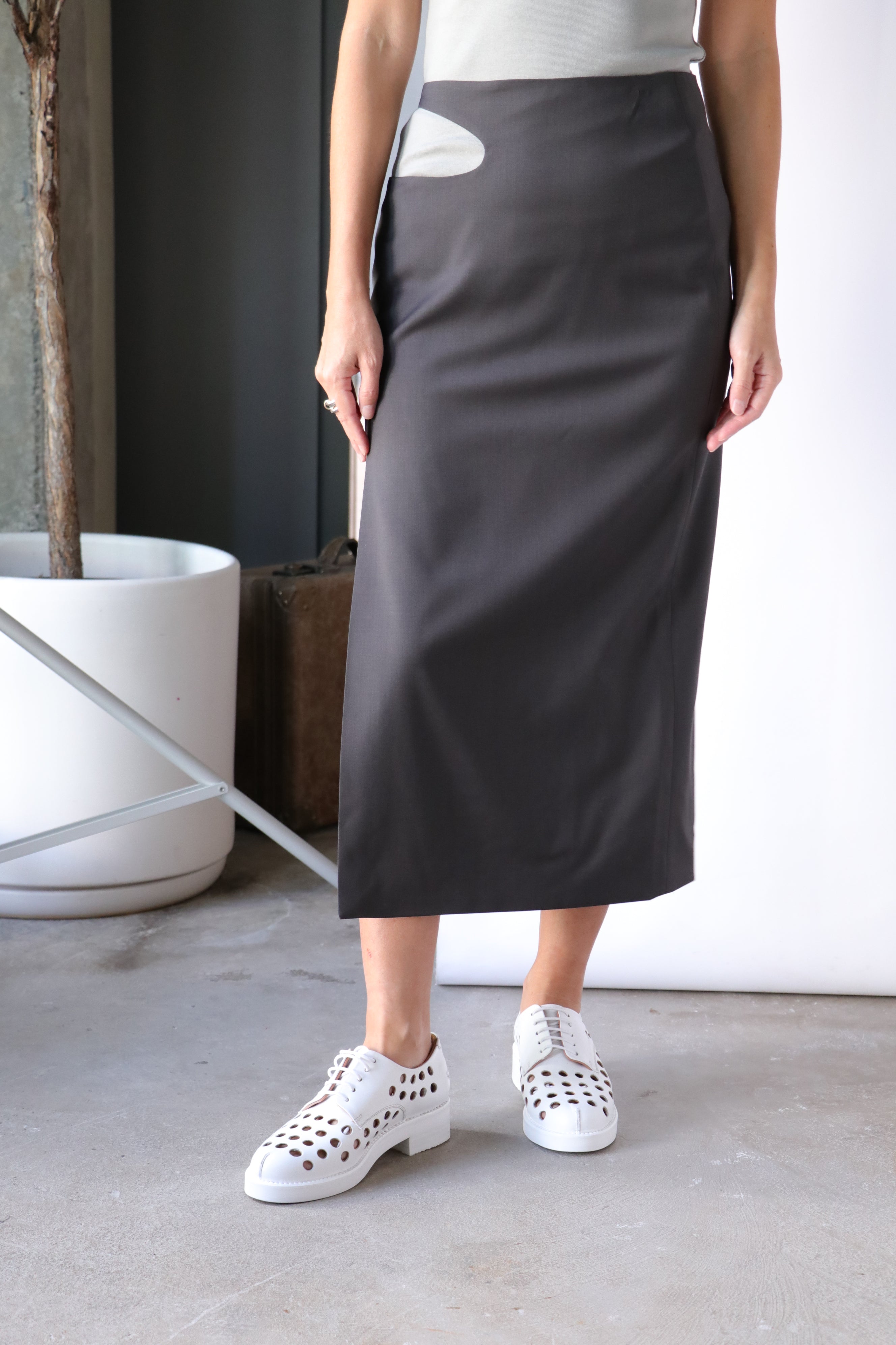 Low Classic Curve Hole Long Skirt - Charcoal | Garmentory