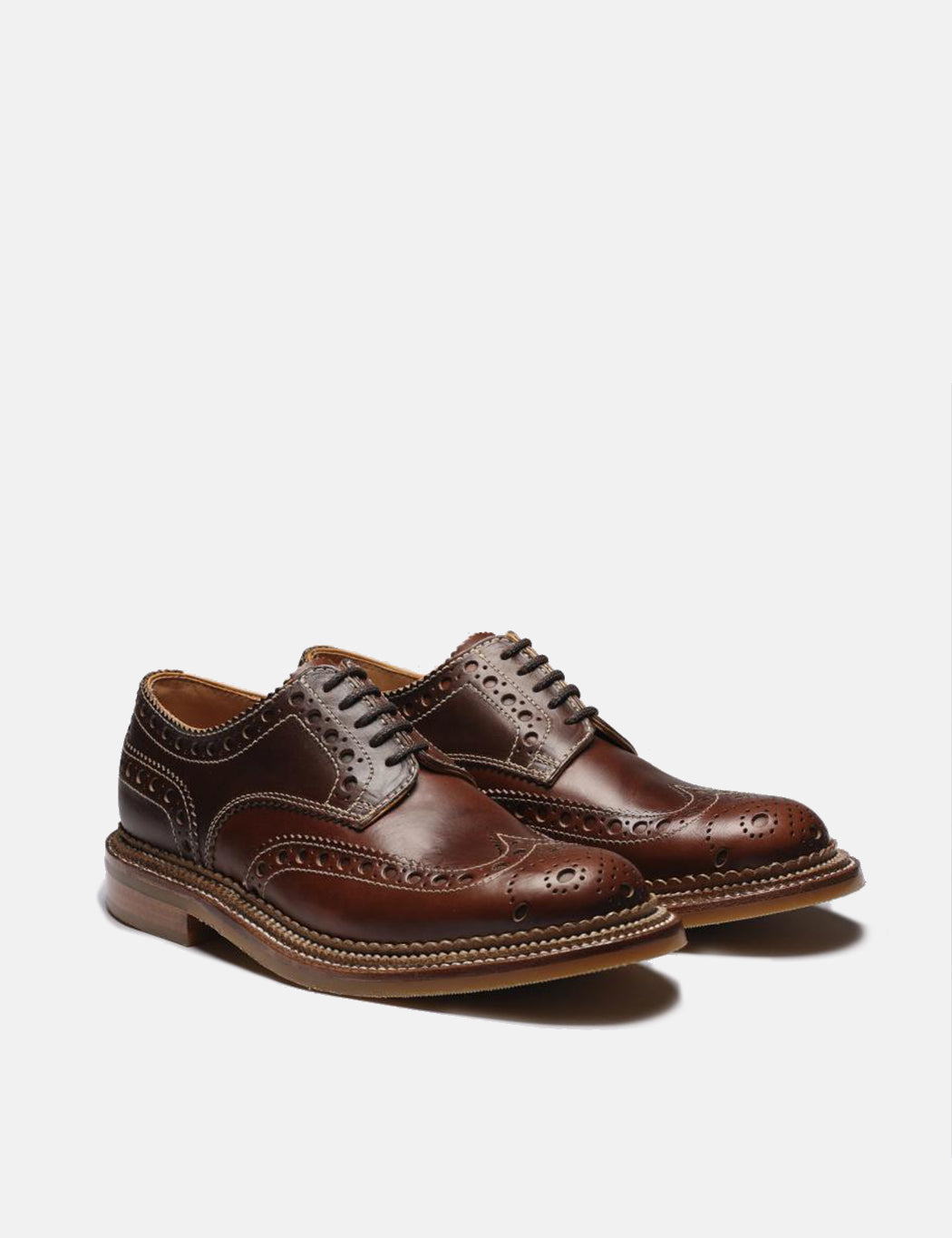 Grenson Archie Triple Welt Brogue Chromexcel Leather - Dark Brown