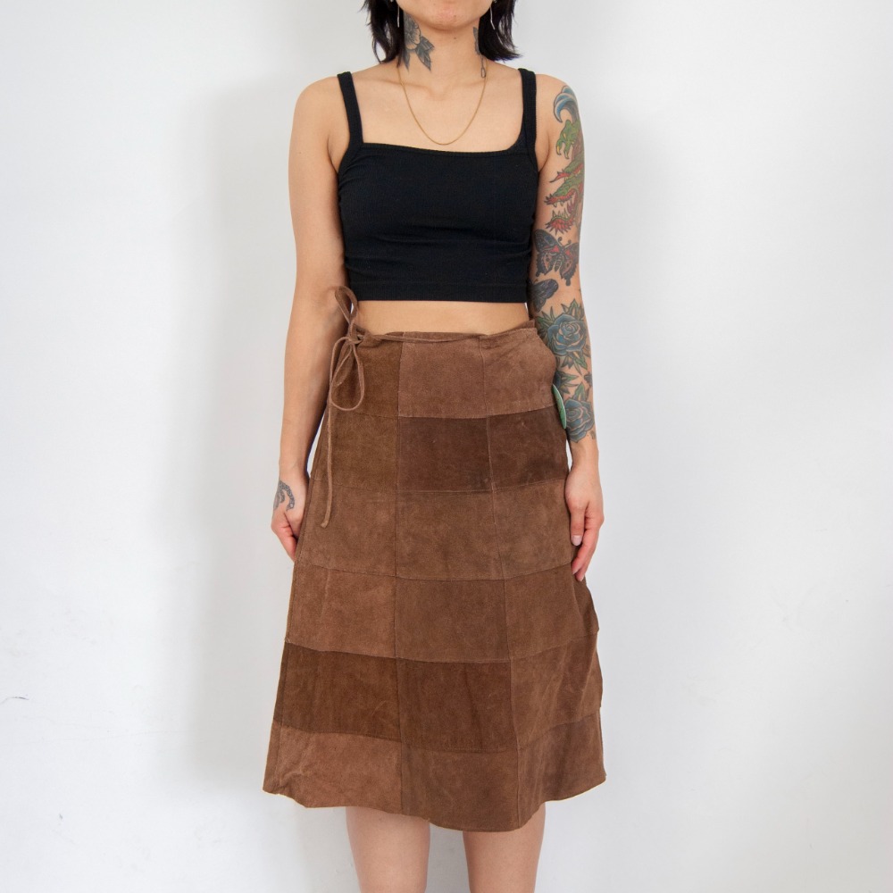 Suede Skirt Leather Skirt 70s 70s Patchwork Leather Skirt