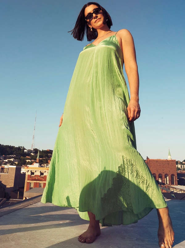 Closed Bias Cut Slip Dress - Apple Green | Garmentory