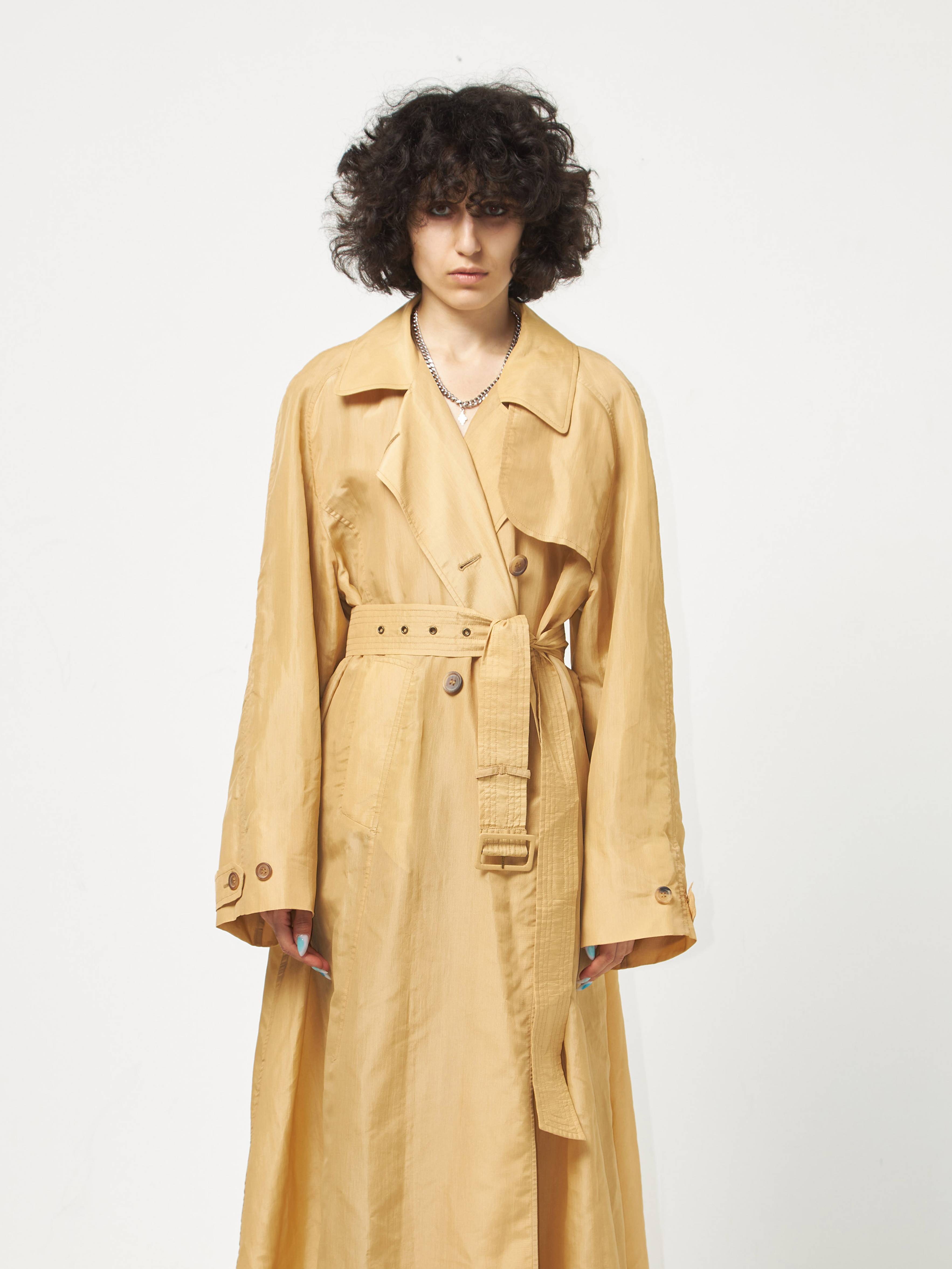 Jil Sander Double Breasted Nylon and Silk Trench Coat - Sand