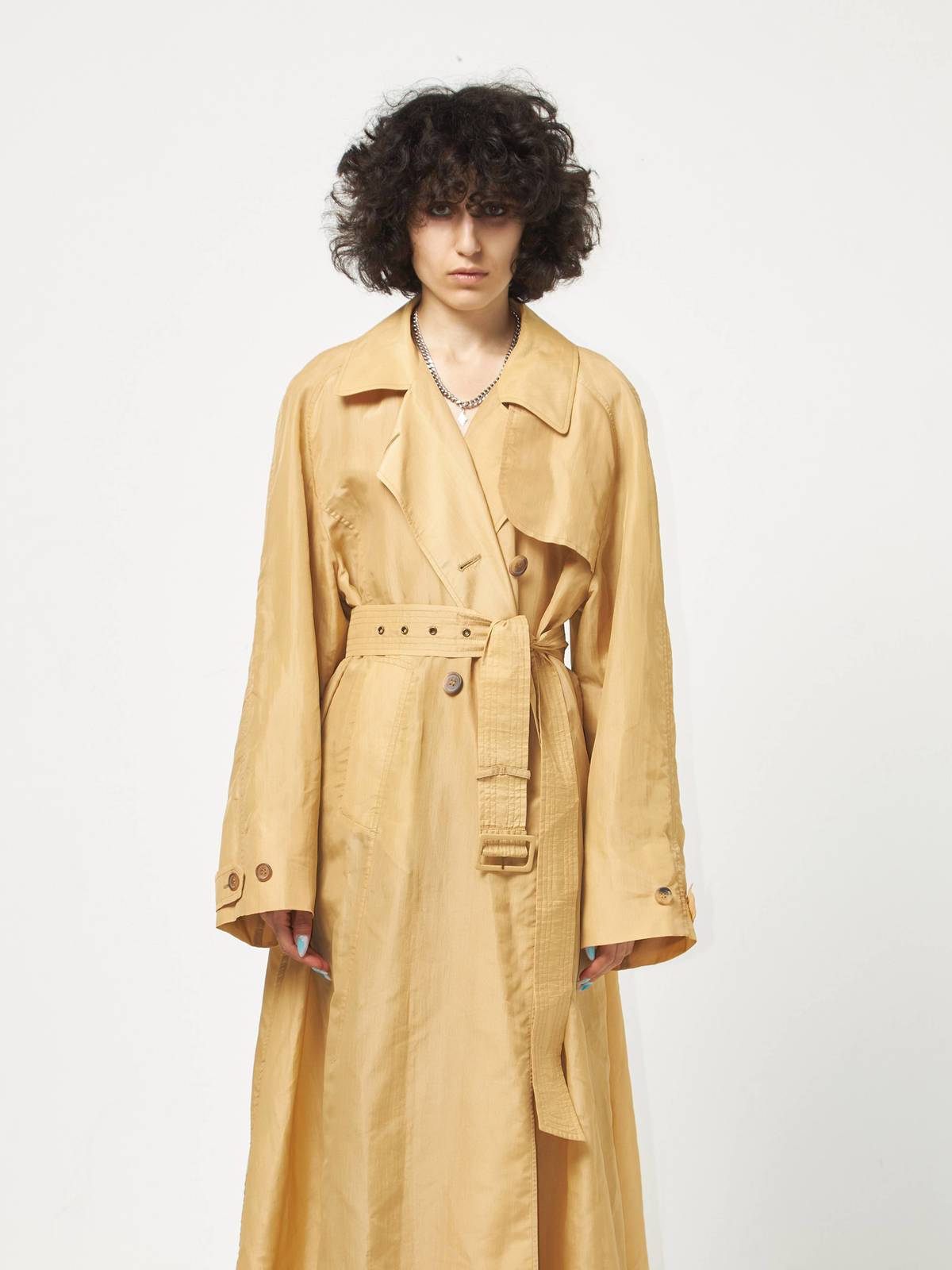 Jil Sander Double Breasted Nylon and Silk Trench Coat - Sand
